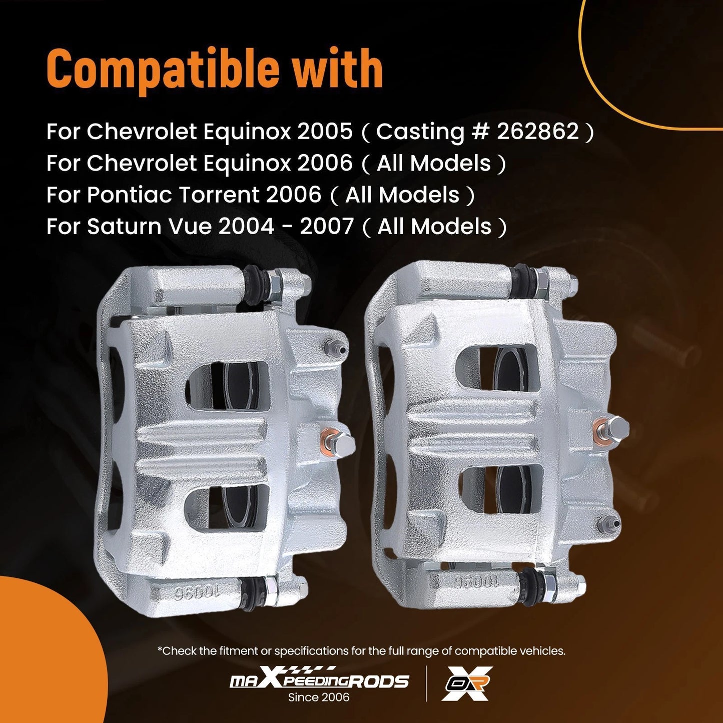 Front Left & Right Brake Calipers with Bracket for Equinox Torrent (2005–2007)