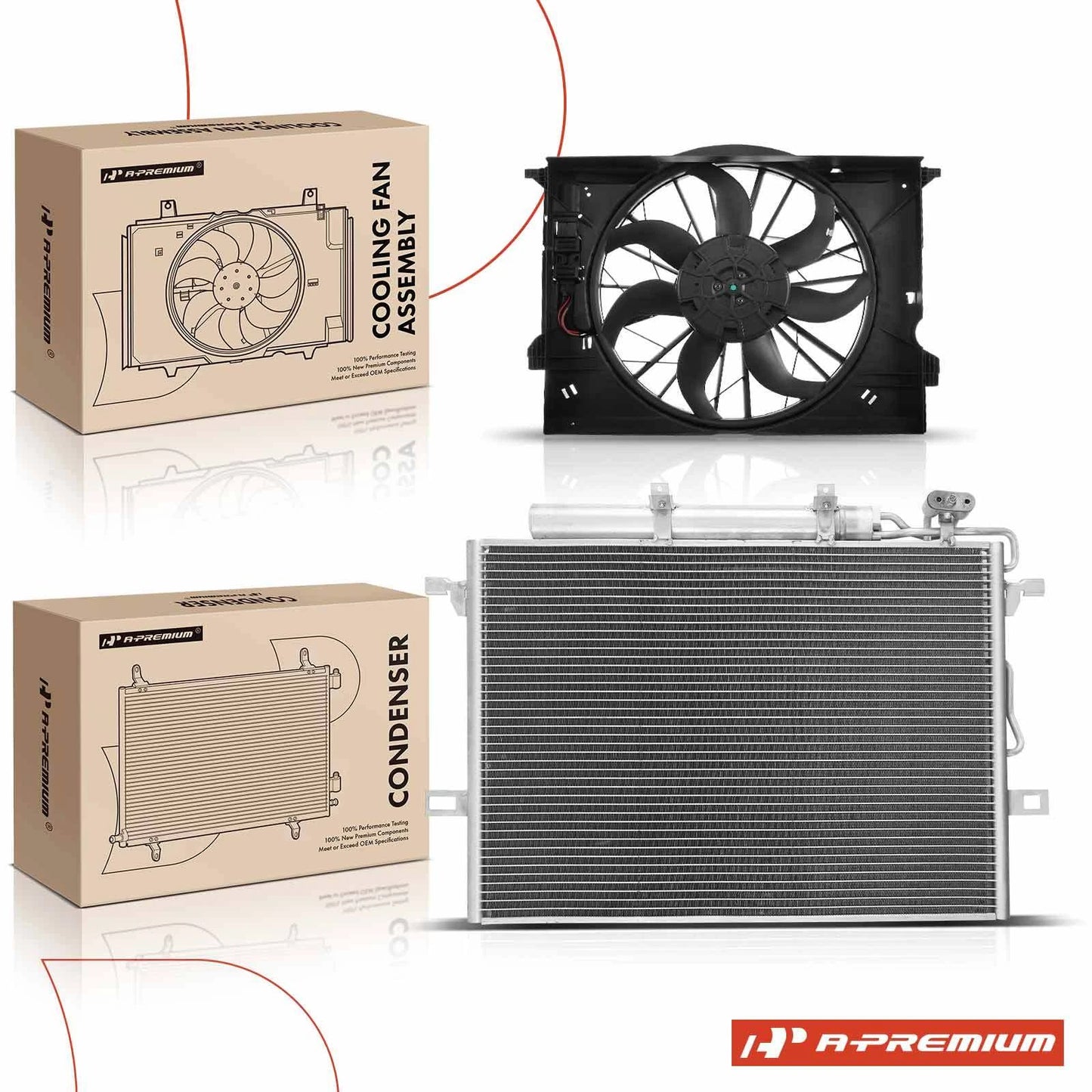 A/C Condenser & Cooling Fan Assembly Kit for Mercedes-Benz E320 (1995–2002)