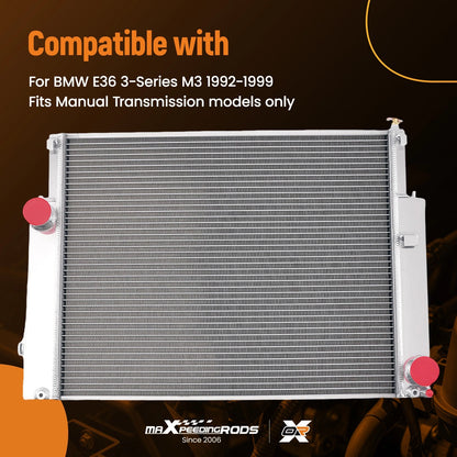Aluminum Radiator for BMW E36 M3 (1992–1999) Manual Trans (2-Row)