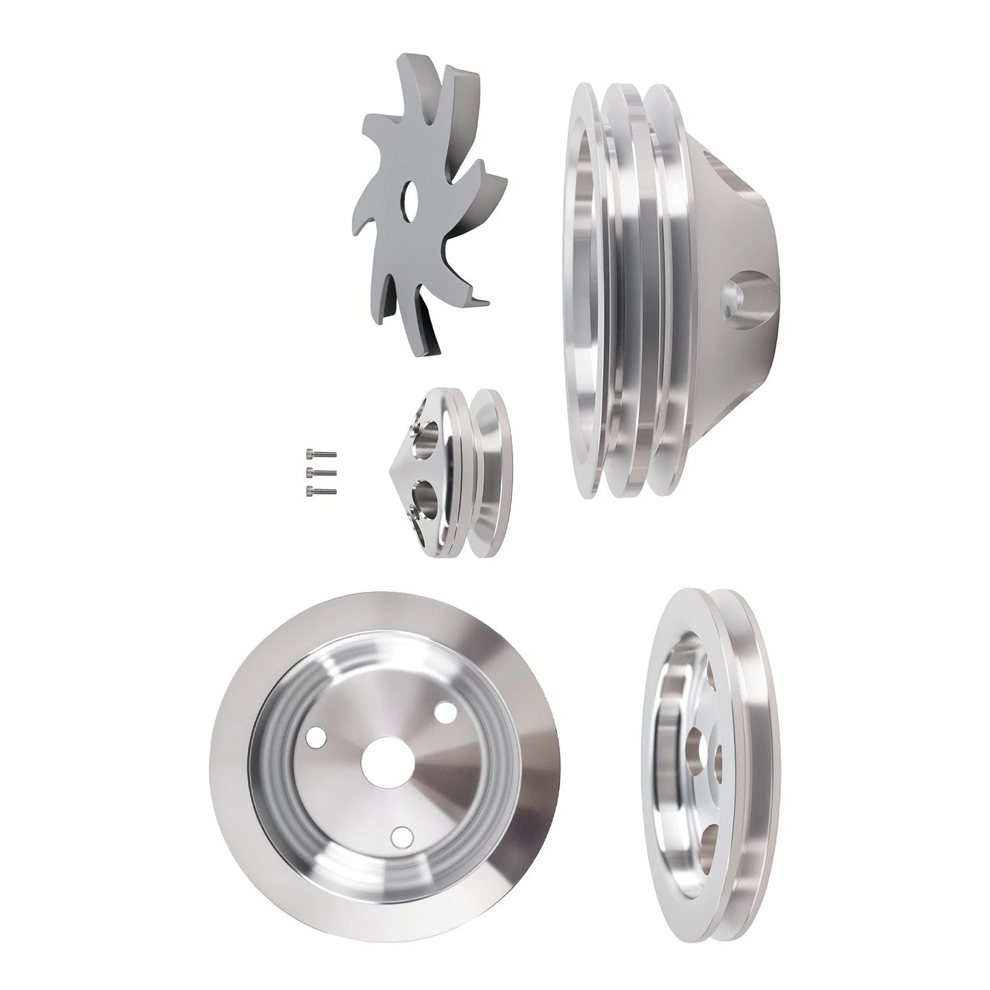 LWP Aluminum Long Water Pump Pulley Kit for Small Block Chevy (1967–1970)