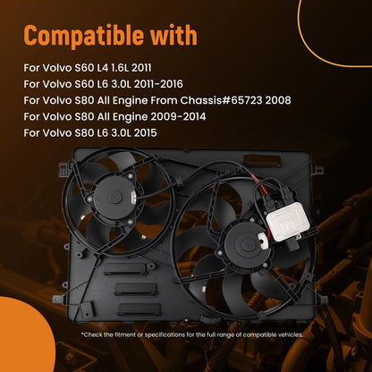 Dual Cooling Fan Assembly for Volvo S60 S80 V60 V70 XC60 XC70 (2011–2019)