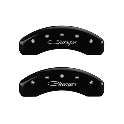 Caliper Covers Set of 4 Gloss Black Cursive for 2006-2018 Dodge Charger by MGP