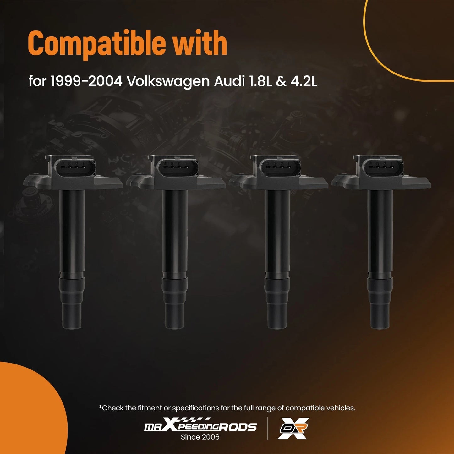 4PCS Engine Ignition Coils Kit for VW Audi (1999–2004) 1.8L 4.2L