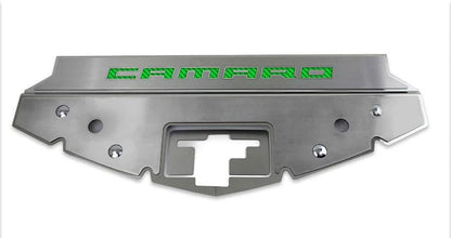 Brushed Front Header Plate w/Green C-Fiber Vinyl "CAMARO" Inlay for 16-20 Camaro