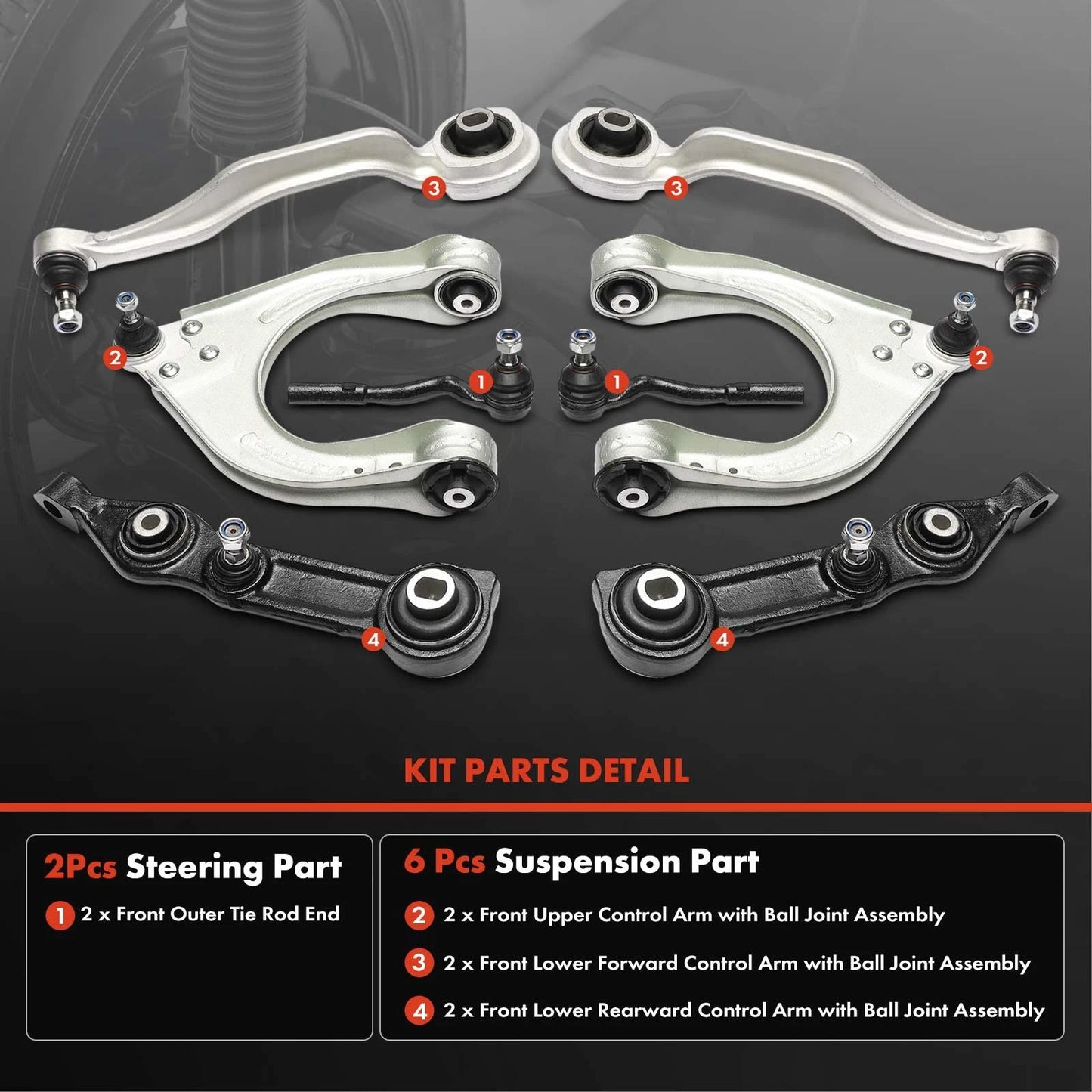8x Front Control Arm & Tie Rod End for Mercedes-Benz E320 (1996–2009)