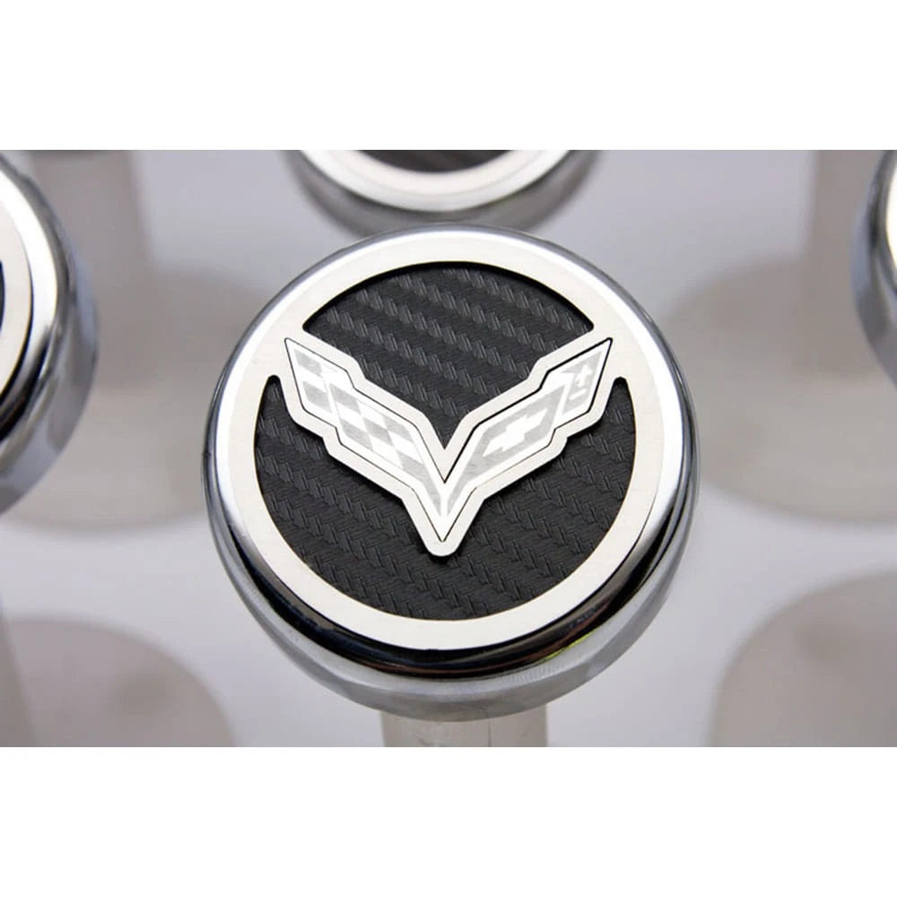 Chrome Cap Covers Black C-Fiber Flag Inlay for 2014-2019 Corvette Z06