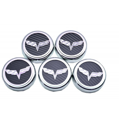 Chrome Cap Covers with Orange Carbon Fiber Flags Inlay for 2005-2013 Corvette