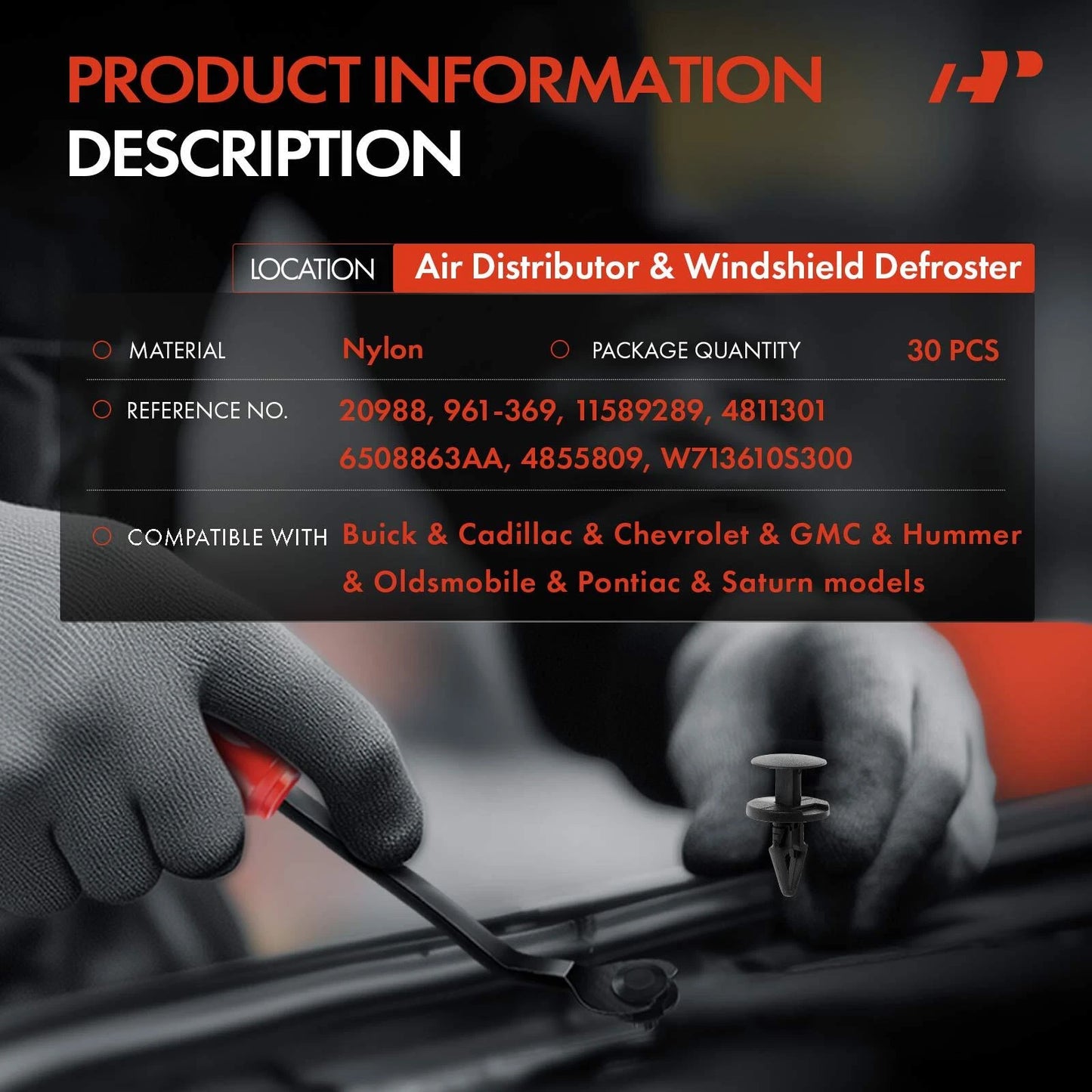 30Pcs Air Distributor & Windshield Defroster Retainer for GMC