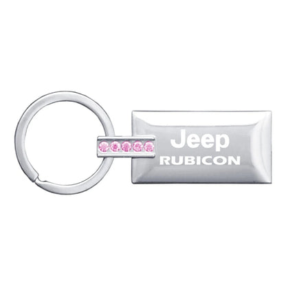 Chrome/Pink Jeweled Rectangular Keychain - Officially Licensed for Jeep Rubicon