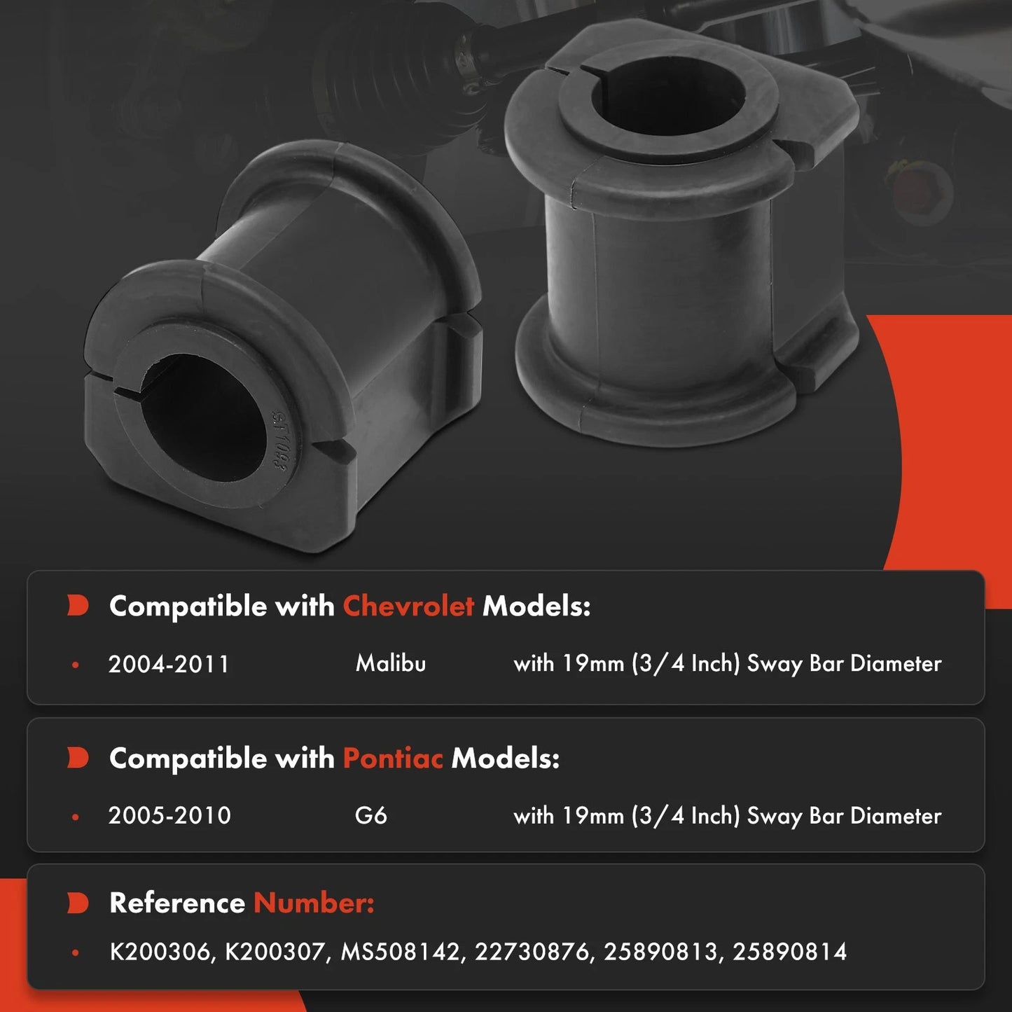 2X Rear Sway Bar Bushing Kit for Chevy Malibu (2004–2011)