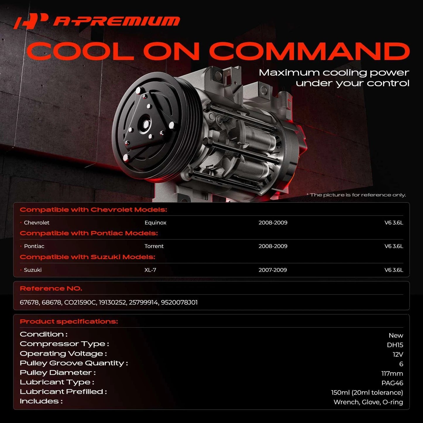 A/C Compressor with Clutch for Chevy Equinox Pontiac Torrent (2008–2009)