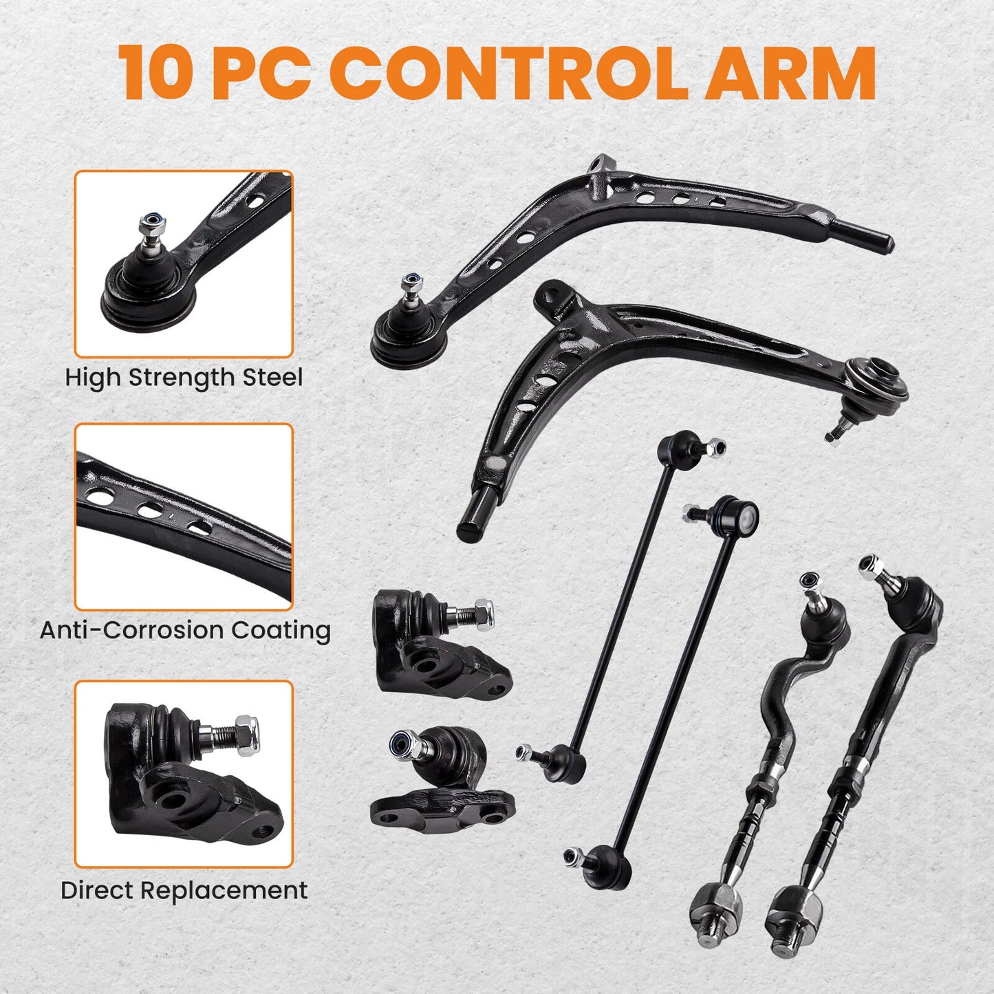 Front Control Arms w/ Ball Joints Tie Rods Retainer Kit for BMW E46 325xi 330xi (1999–2006)