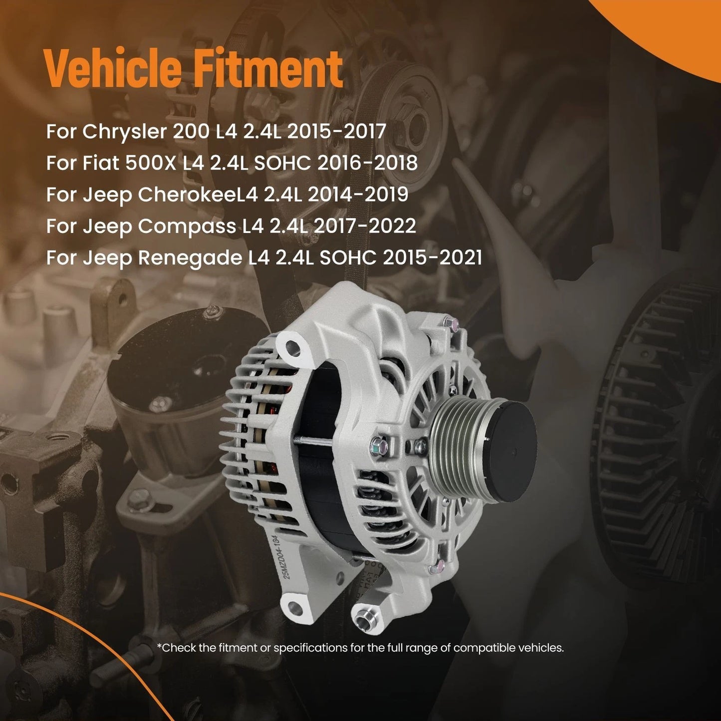 Alternator for Jeep Cherokee 2014-2019, Compass 2017-2020 & Chrysler 200 2015-2017 (2.4L)