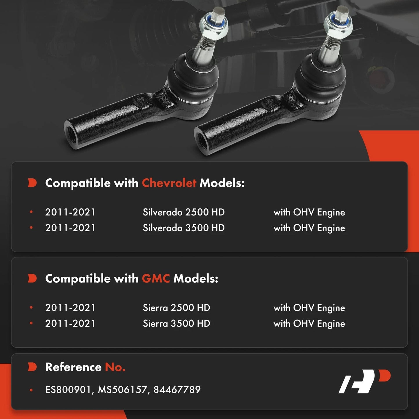 2X Front Outer Side Tie Rod Ends for Chevy Silverado 2500 HD (2011–2021)
