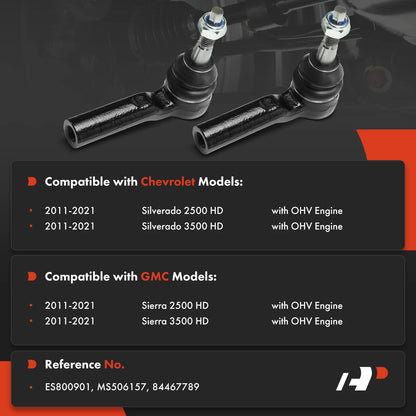2X Front Outer Side Tie Rod Ends for Chevy Silverado 2500 HD (2011–2021)