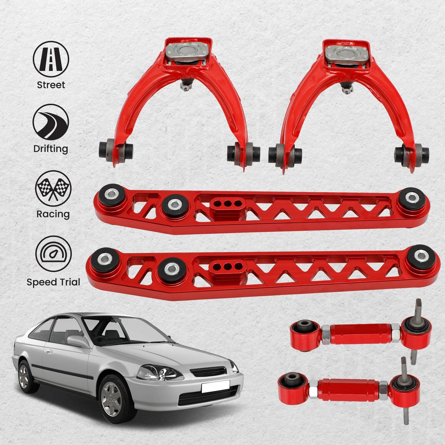 Front & Rear Control Arms + Rear Camber Kit for Honda Civic (1996–2000)