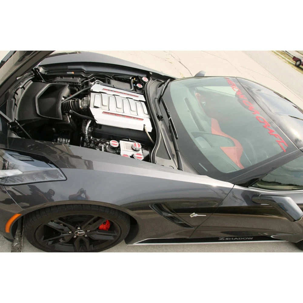 Chrome Stingray Cap Covers w Red C Fiber Inlay for 2014-2019 Corvette Z06 Manual