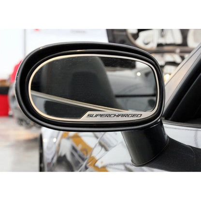 Brushed Stainless Side View Mirror Trim w/'Supercharged' for 2005-2013 Corvette
