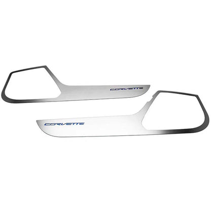 Brushed Door Guards w/Black Solid Vinyl "Corvette" Inlay for 2014-2019 Corvette