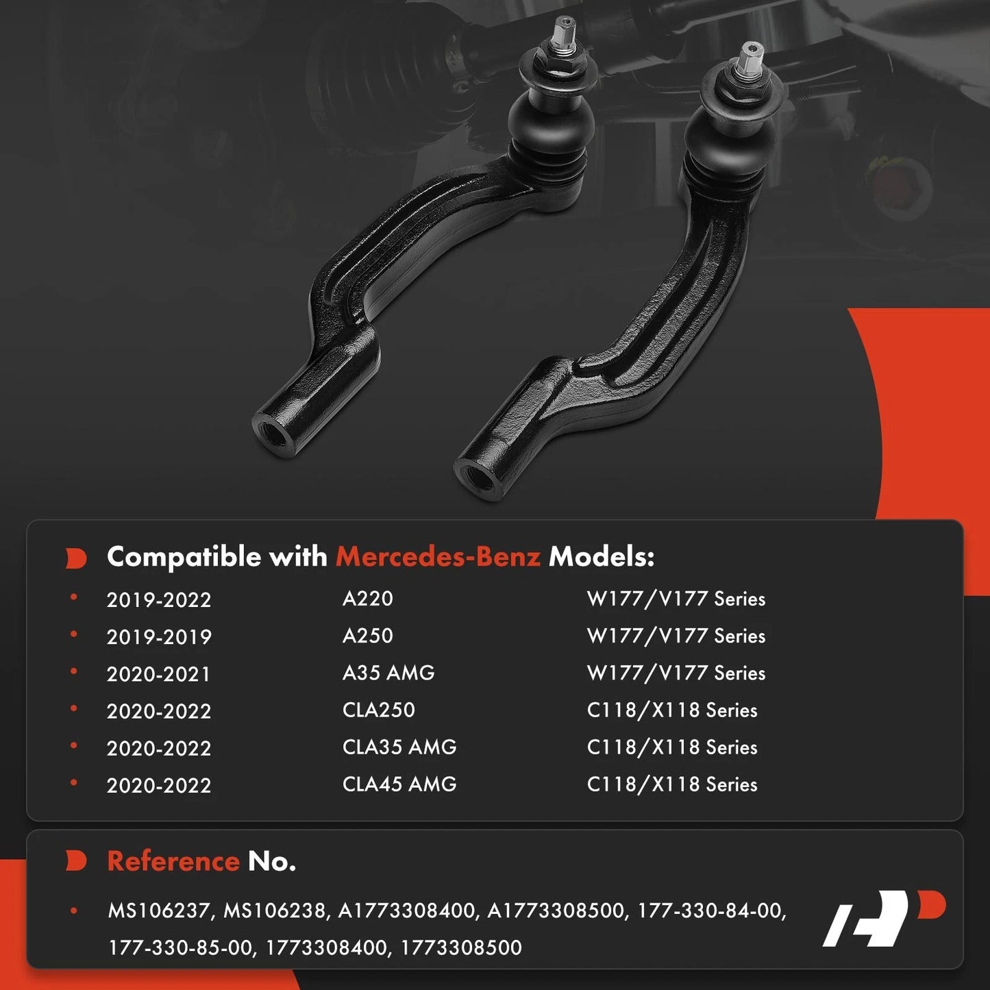 2X Front Outer Tie Rod End for Mercedes-Benz CLA250 (2020–2022)