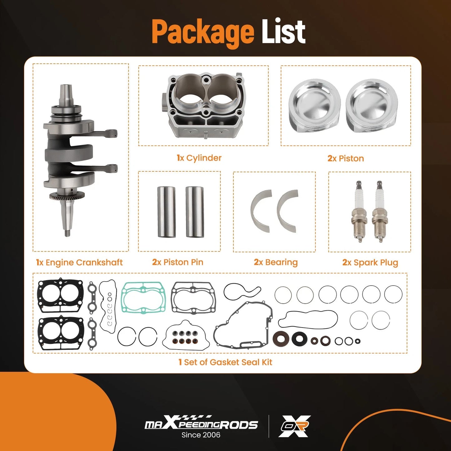 Crankshaft Cylinder Piston Rebuild Kit for Polaris Sportsman Ranger RZR 800 (1998–2008)