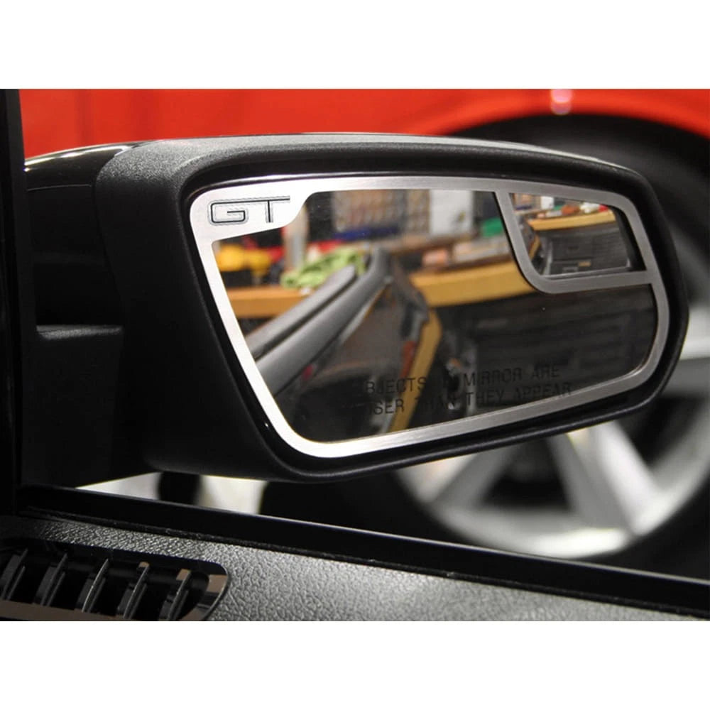 Brushed Stainless Steel Side View Mirror Trim w/'GT' for 2011-12 Ford Mustang GT
