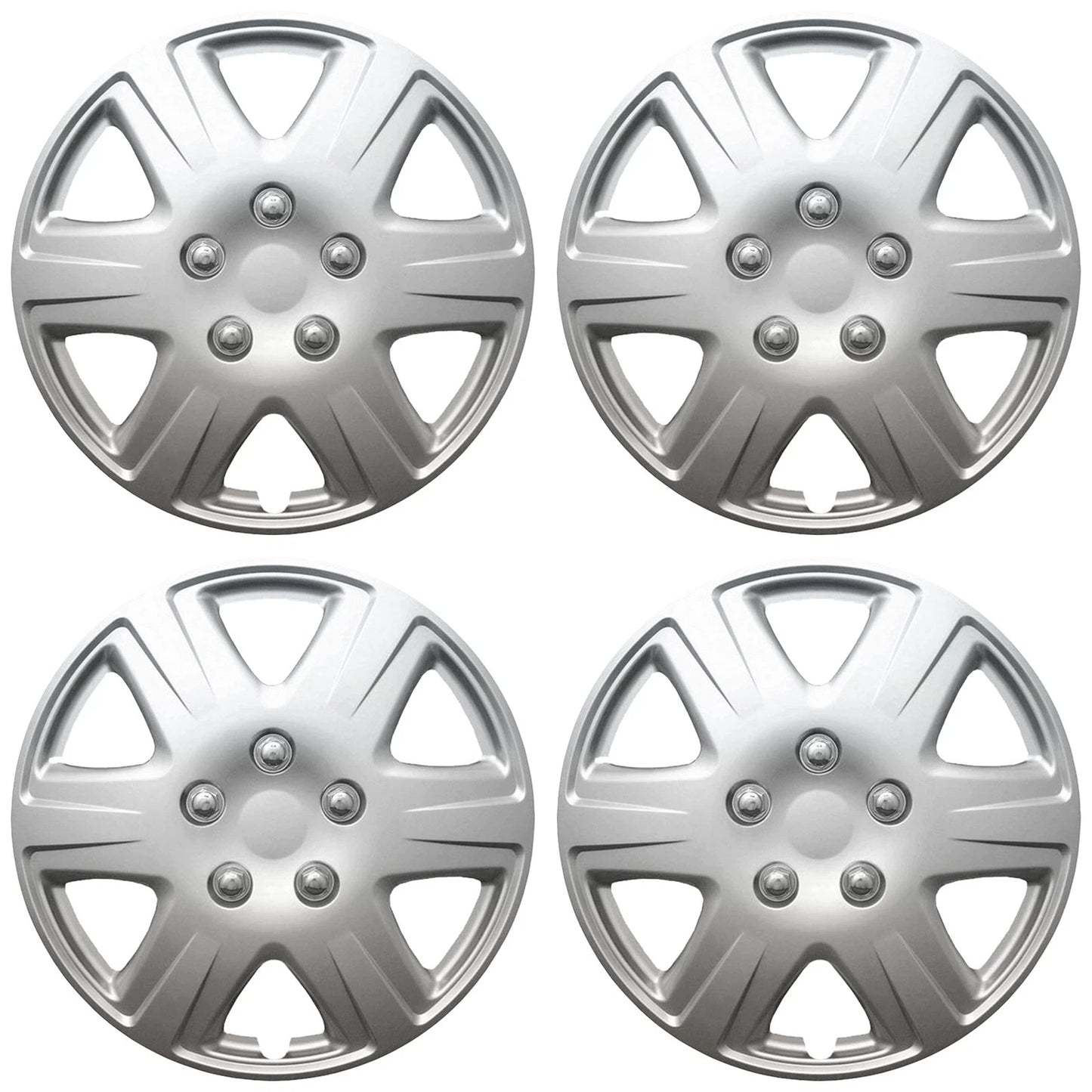 15" Silver Push-On Wheel Cover Hubcaps for Steel Wheels - 6 Spoke Corolla Style