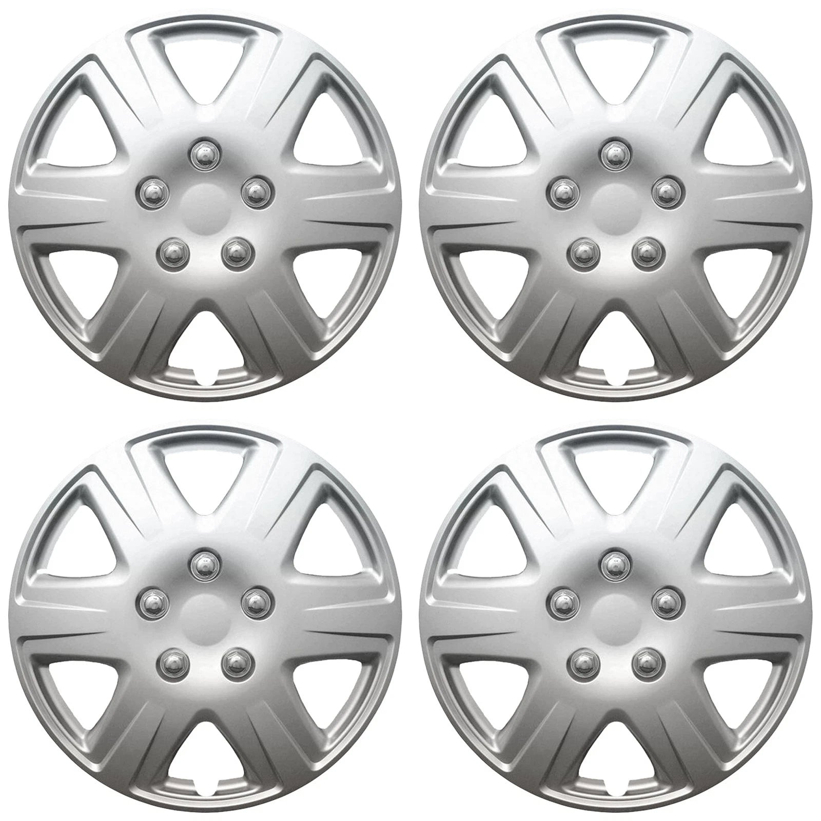 15" Silver Push-On Wheel Cover Hubcaps for Steel Wheels - 6 Spoke Corolla Style