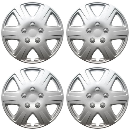 15" Silver Push-On Wheel Cover Hubcaps for Steel Wheels - 6 Spoke Corolla Style