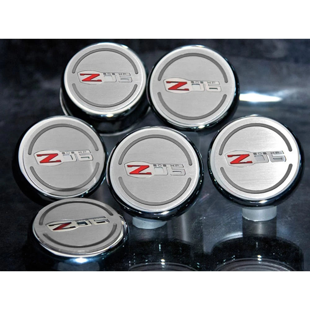 Chrome Cap Covers w/'Z06 505HP'&Brushed Accent for 2006-2013 Corvette Z06 Manual