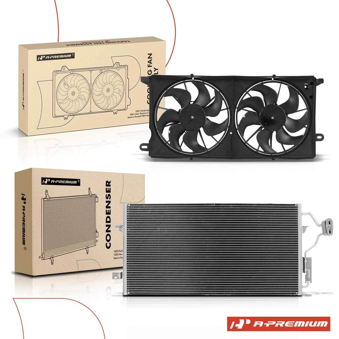 2X AC Condenser & Dual Cooling Fan Assembly for Buick Park Avenue (1991–1996)