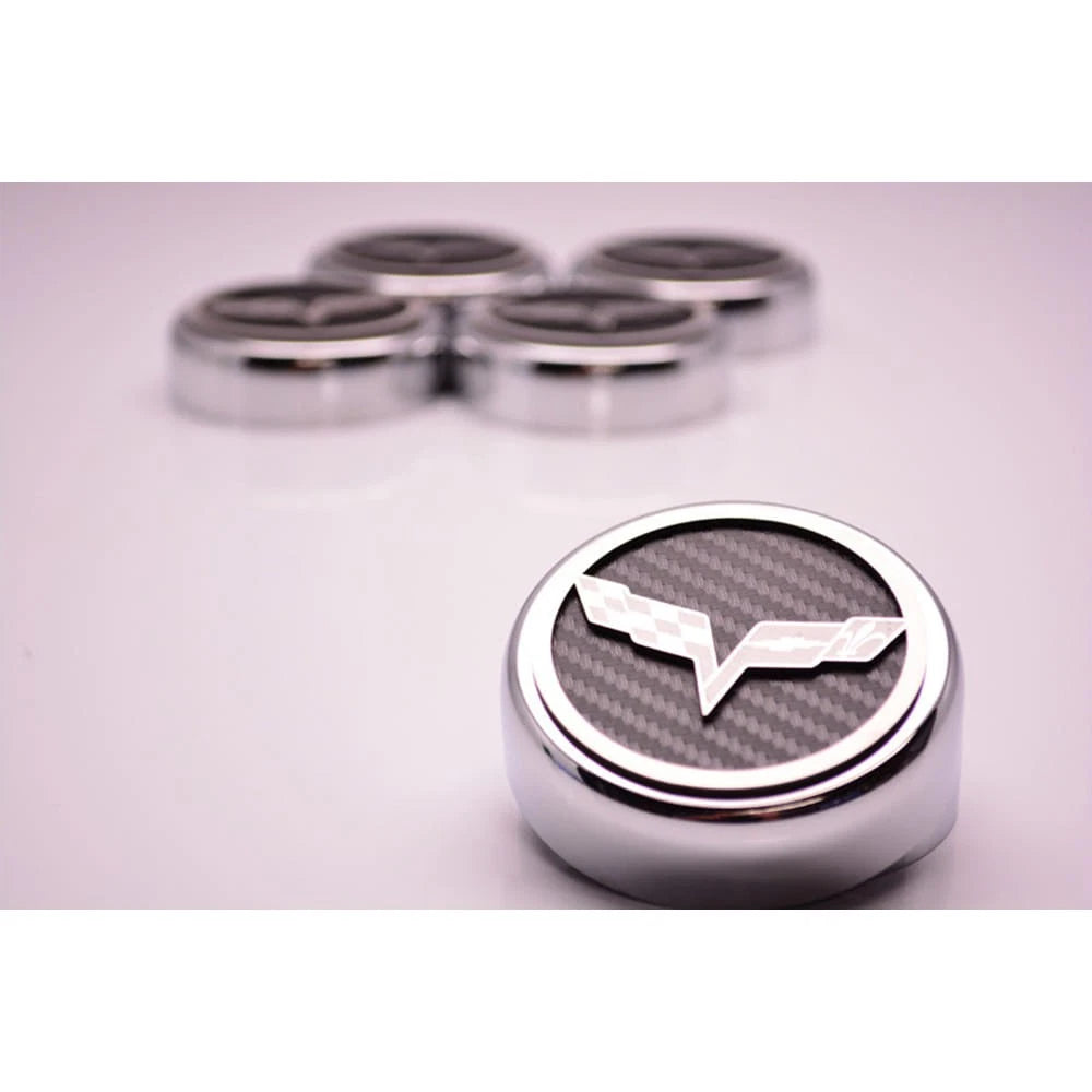 Chrome Cap Covers with Orange Carbon Fiber Flags Inlay for 2005-2013 Corvette