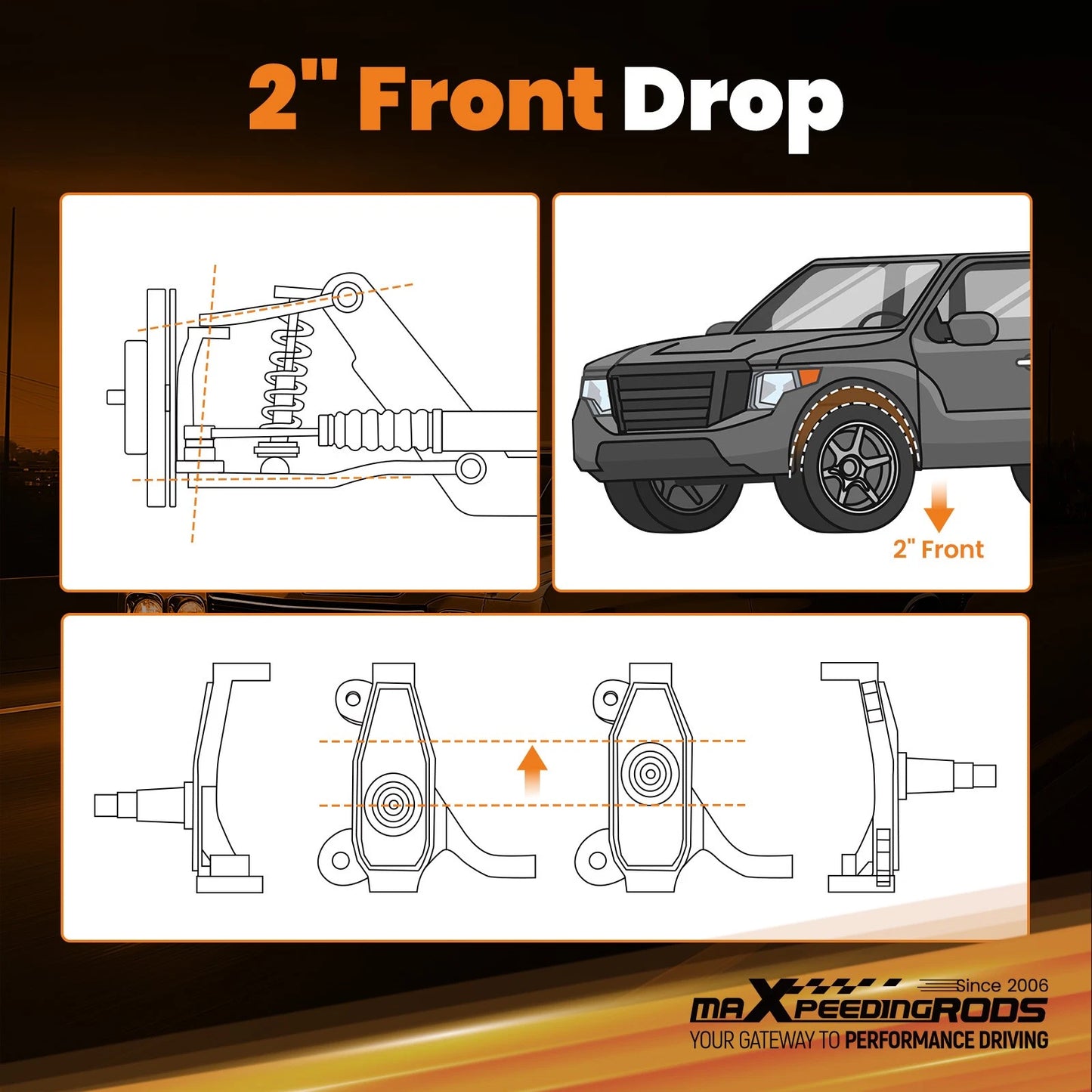 2" Drop Spindles for Pontiac Firebird and Chevy Camaro (1964–1969)