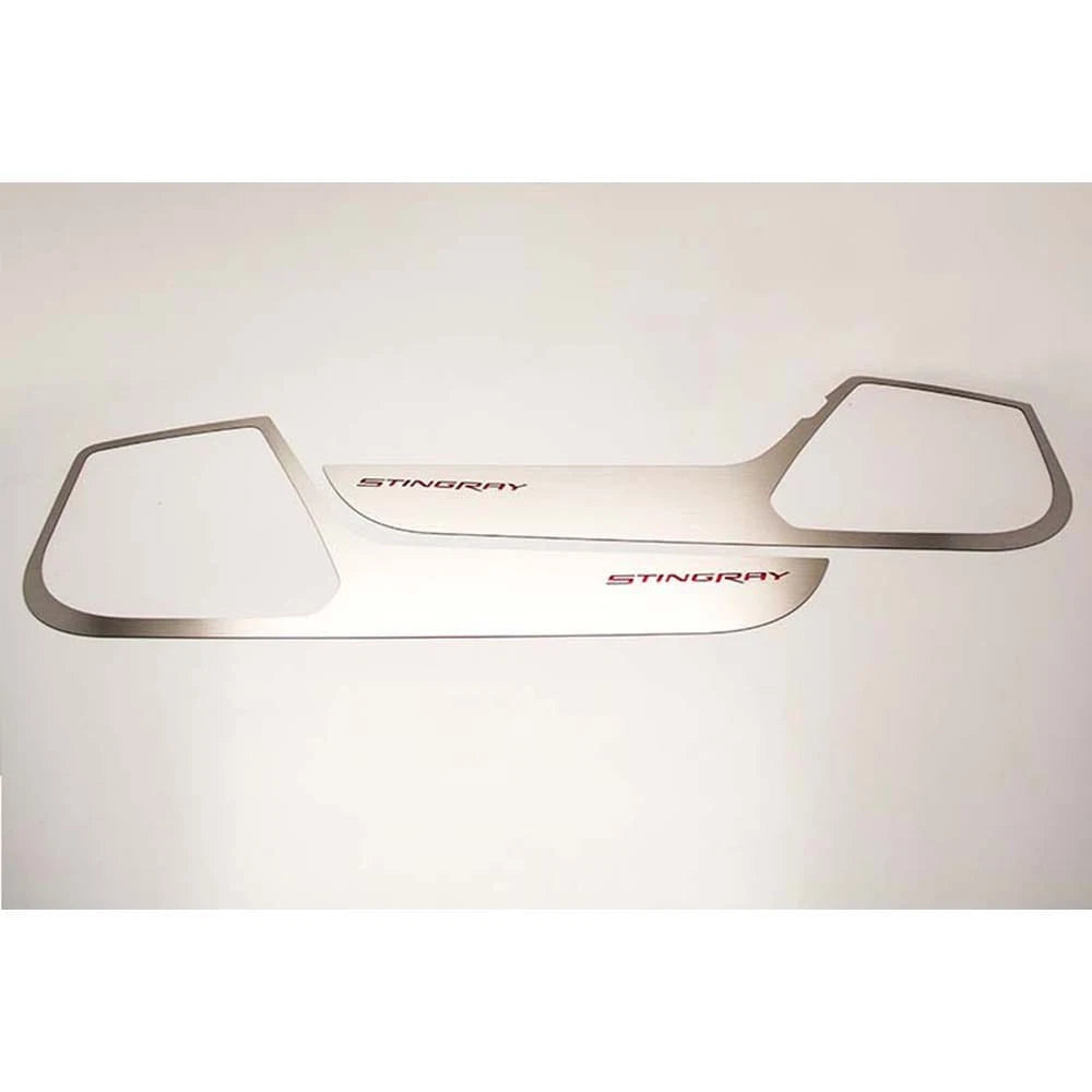 Brushed Door Guards w/Synergy Green Vinyl "Stingray" Inlay for 2014-19 Corvette