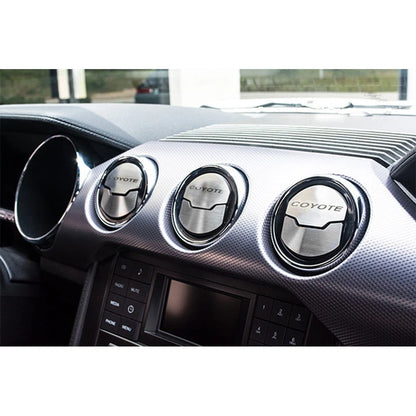 Brushed Stainless Steel A/C Vent Trim w/Etched 'Coyote' for 2015-16 Ford Mustang