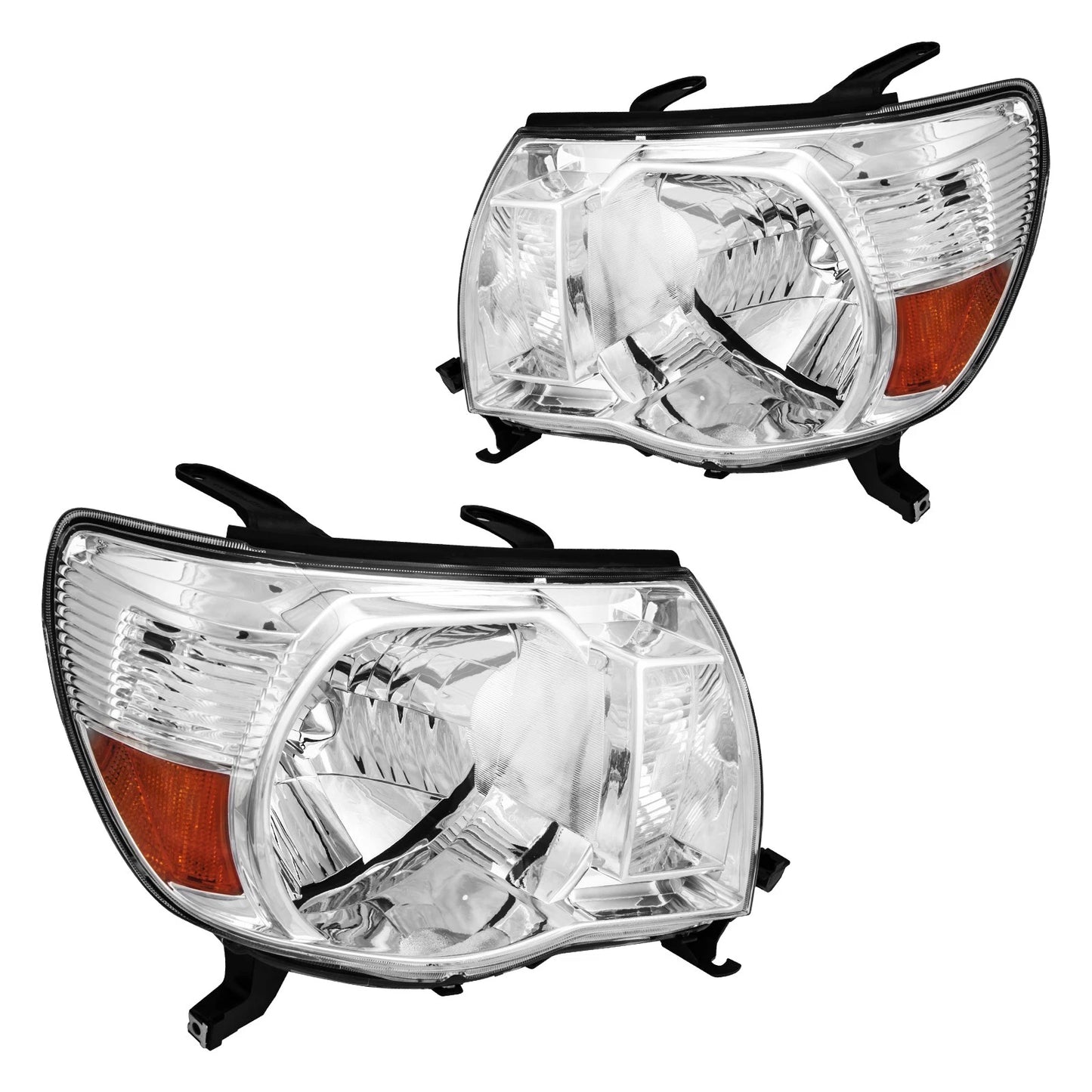 Headlight Assembly for 2005–2011 Toyota Tacoma Halogen L&R Chrome Amber Reflector