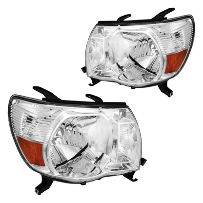 Headlight Assembly for 2005–2011 Toyota Tacoma Halogen L&R Chrome Amber Reflector
