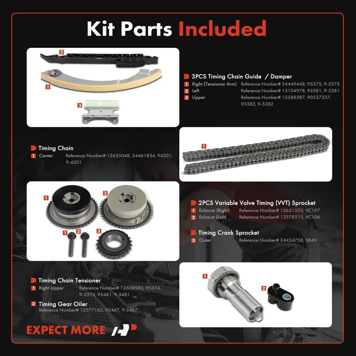 9x Front Timing Chain Kit for Chevrolet Equinox Malibu (2008–2010)