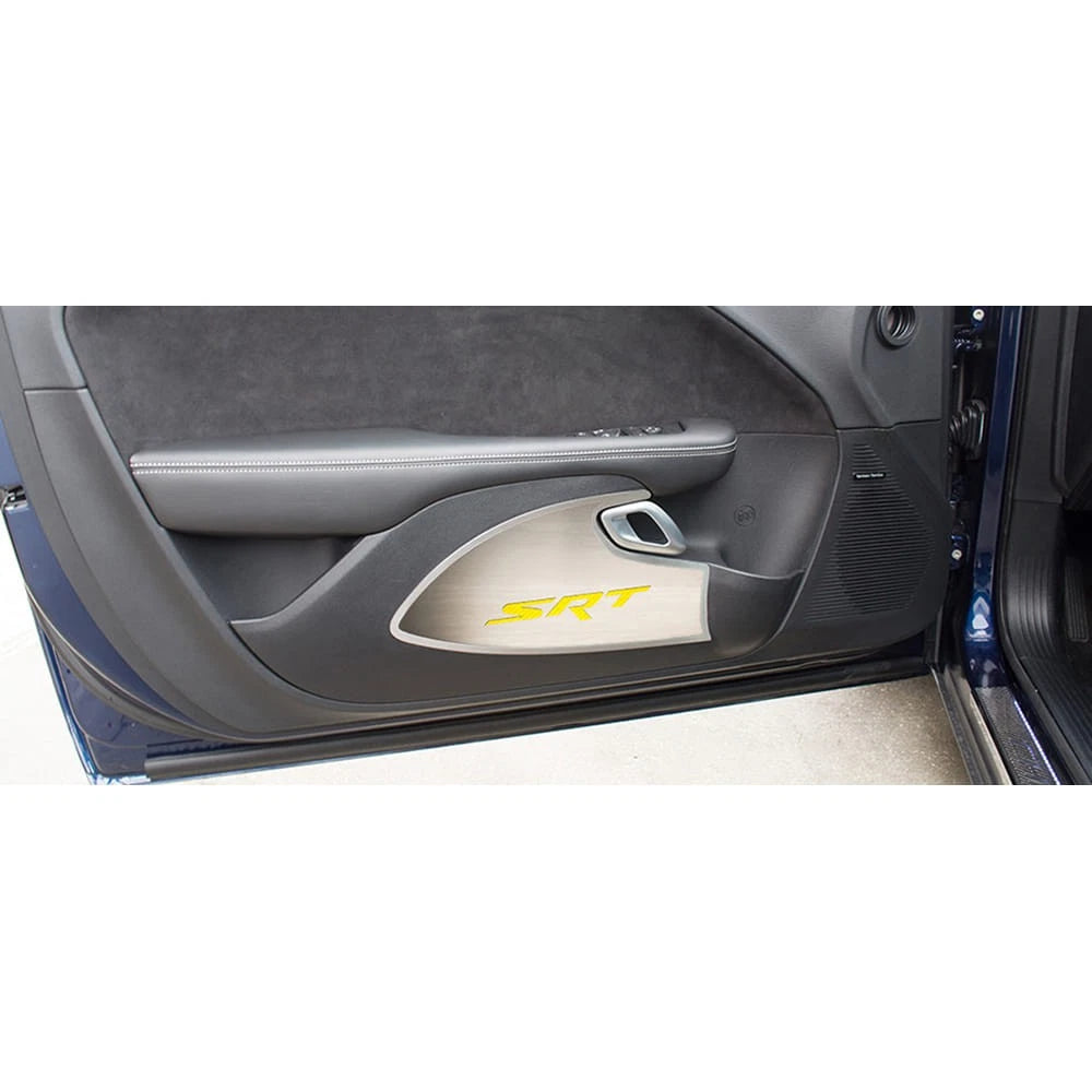 Brushed Door Badges w/Black Carbon Fiber 'SRT' Inlay for 15-17 Dodge Challenger
