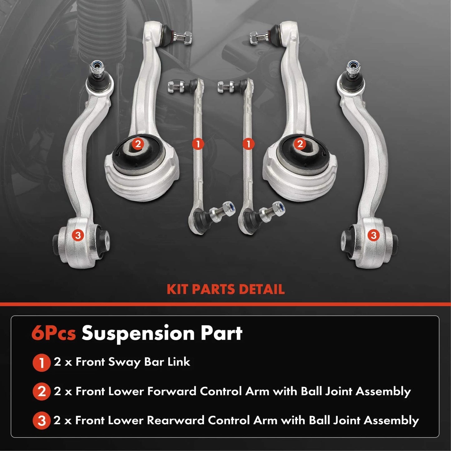 6X Front Control Arm Kit for Mercedes-Benz C207 A207 A212 C204 W204 (2010–2016)