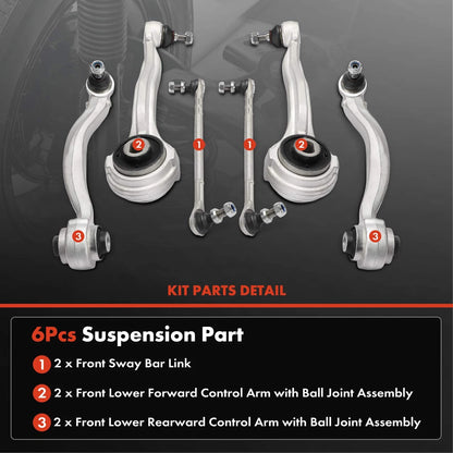 6X Front Control Arm Kit for Mercedes-Benz C207 A207 A212 C204 W204 (2010–2016)