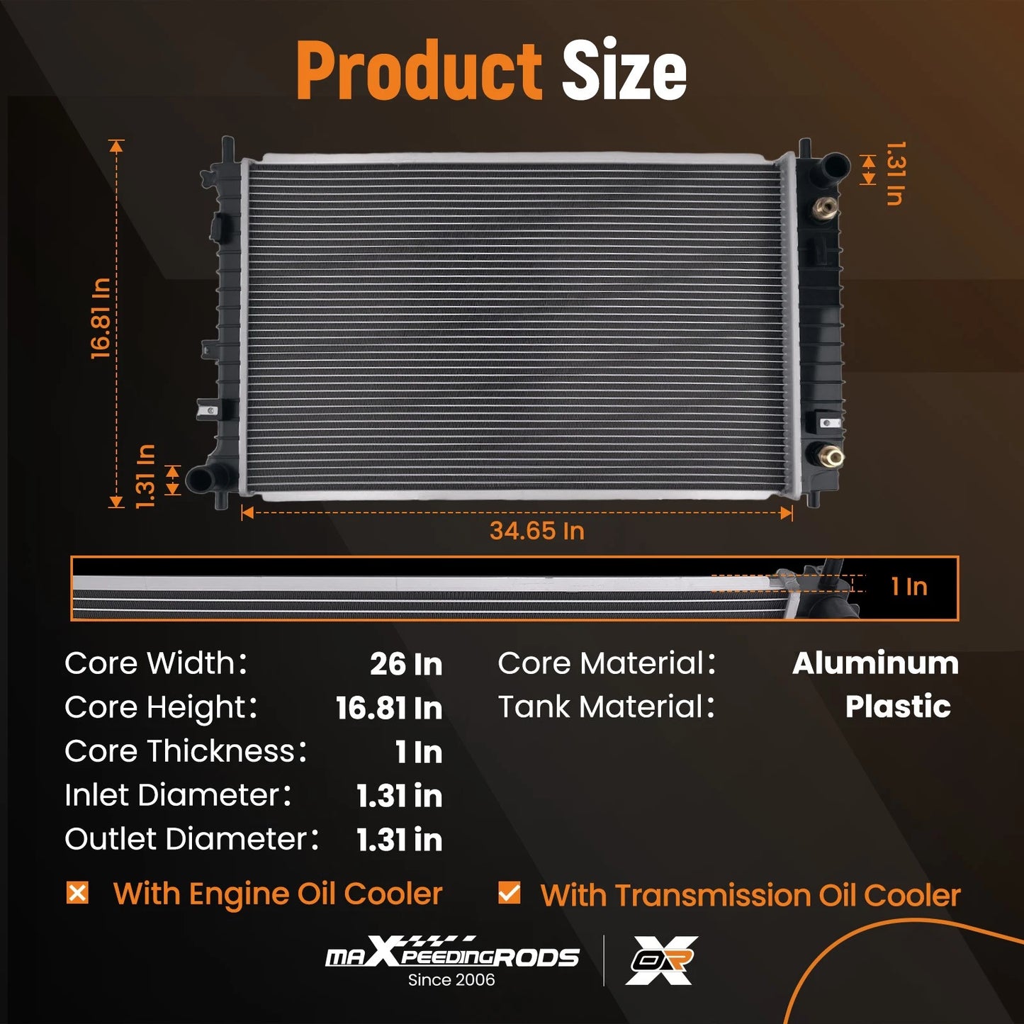 Auto Engine Radiator for Saturn Vue 2004–2007 (Aluminum Core)