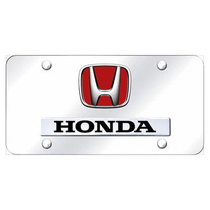 Dual Chrome/Red Fill Logo on Chrome License Plate -Officially Licensed for Honda