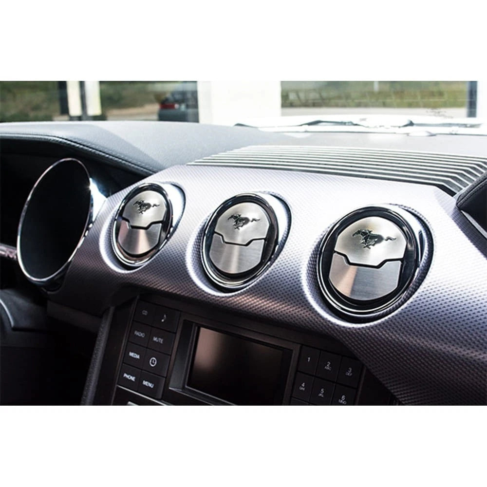 9pc Brushed Stainless Steel A/C Vent Trim w/Pony Inlay for 2015-16 Ford Mustang