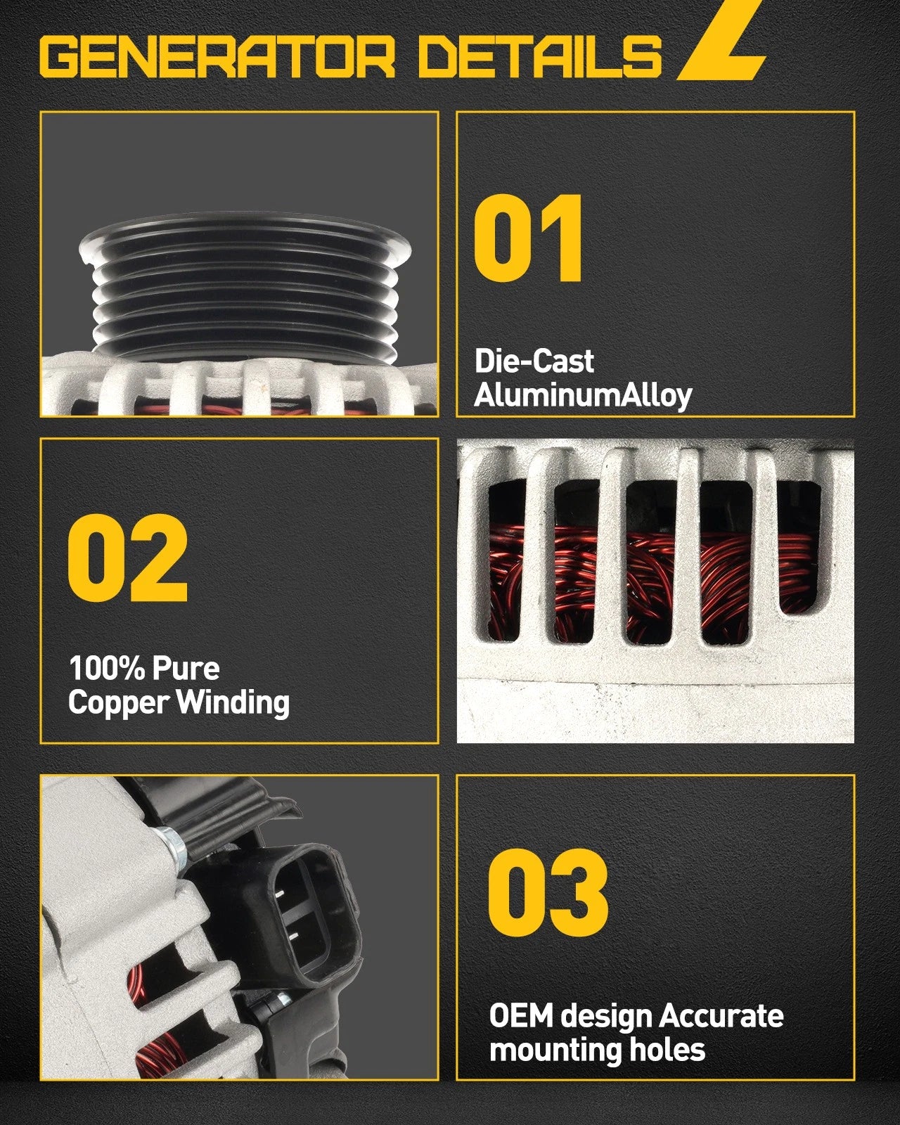 Alternators for Ford Fusion 2013–2020 2.5L 2.0T 150A (A2TX2681)