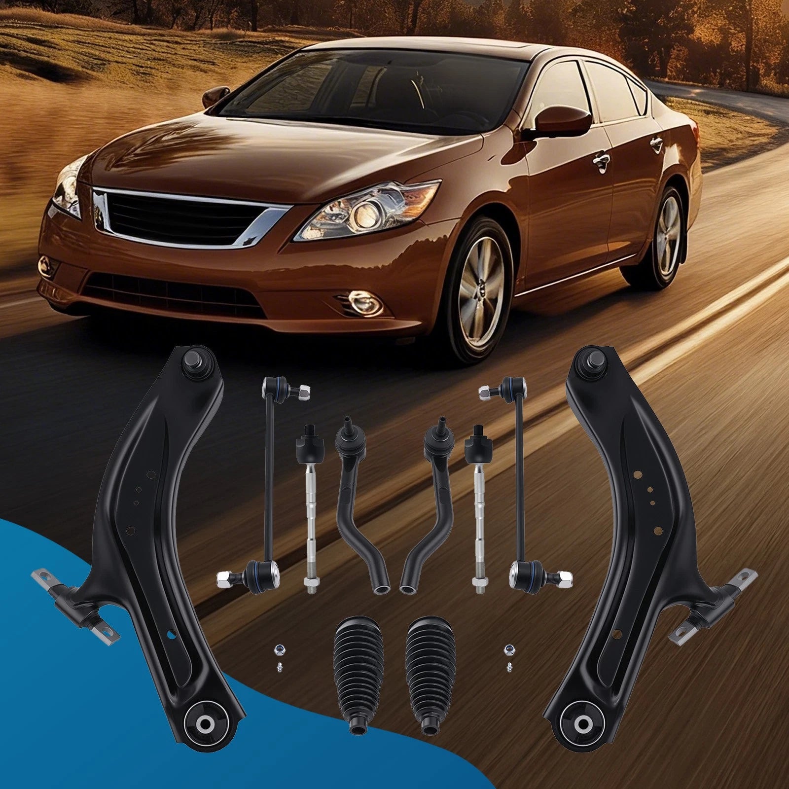 Front Lower Control Arms, Tie Rods & Sway Bar Kit for Nissan Rogue Sport (2017–2019)