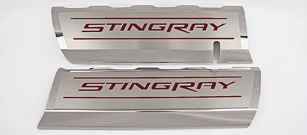 Fuel Rail Covers w/Garnet Red Solid Vinyl "STINGRAY" Inlay for 2014-19 Corvette