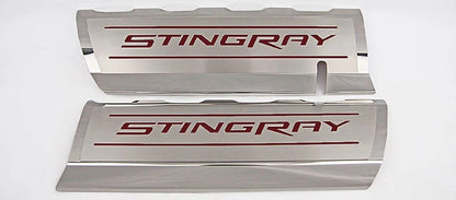 Fuel Rail Covers w/Garnet Red Solid Vinyl "STINGRAY" Inlay for 2014-19 Corvette