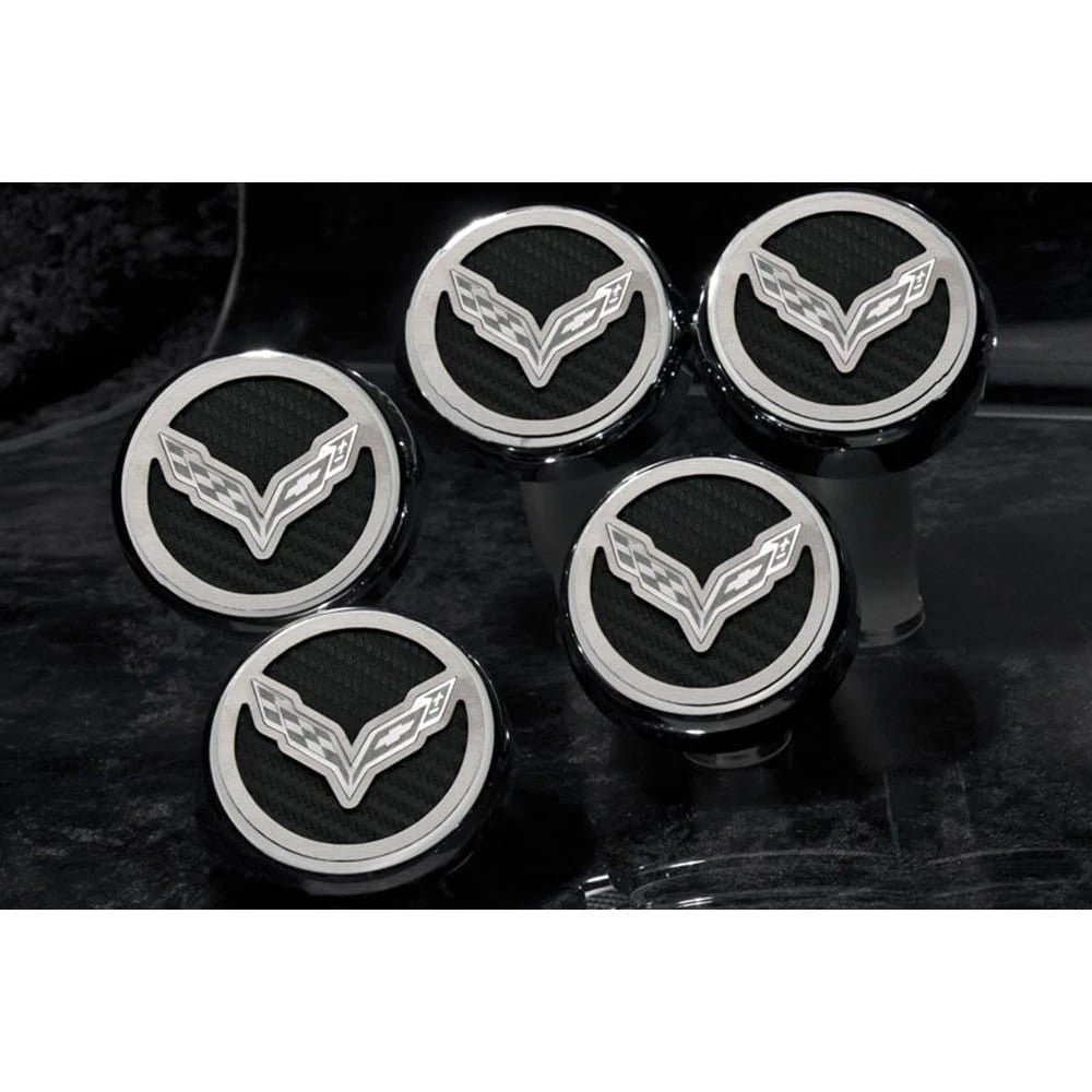 Chrome Cap Covers w/Black C-Fiber Flag Inlay for 2014-19 Corvette Z06 Automatic