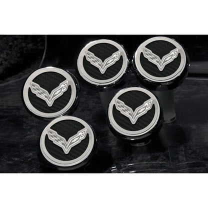 Chrome Cap Covers w/Black C-Fiber Flag Inlay for 2014-19 Corvette Z06 Automatic